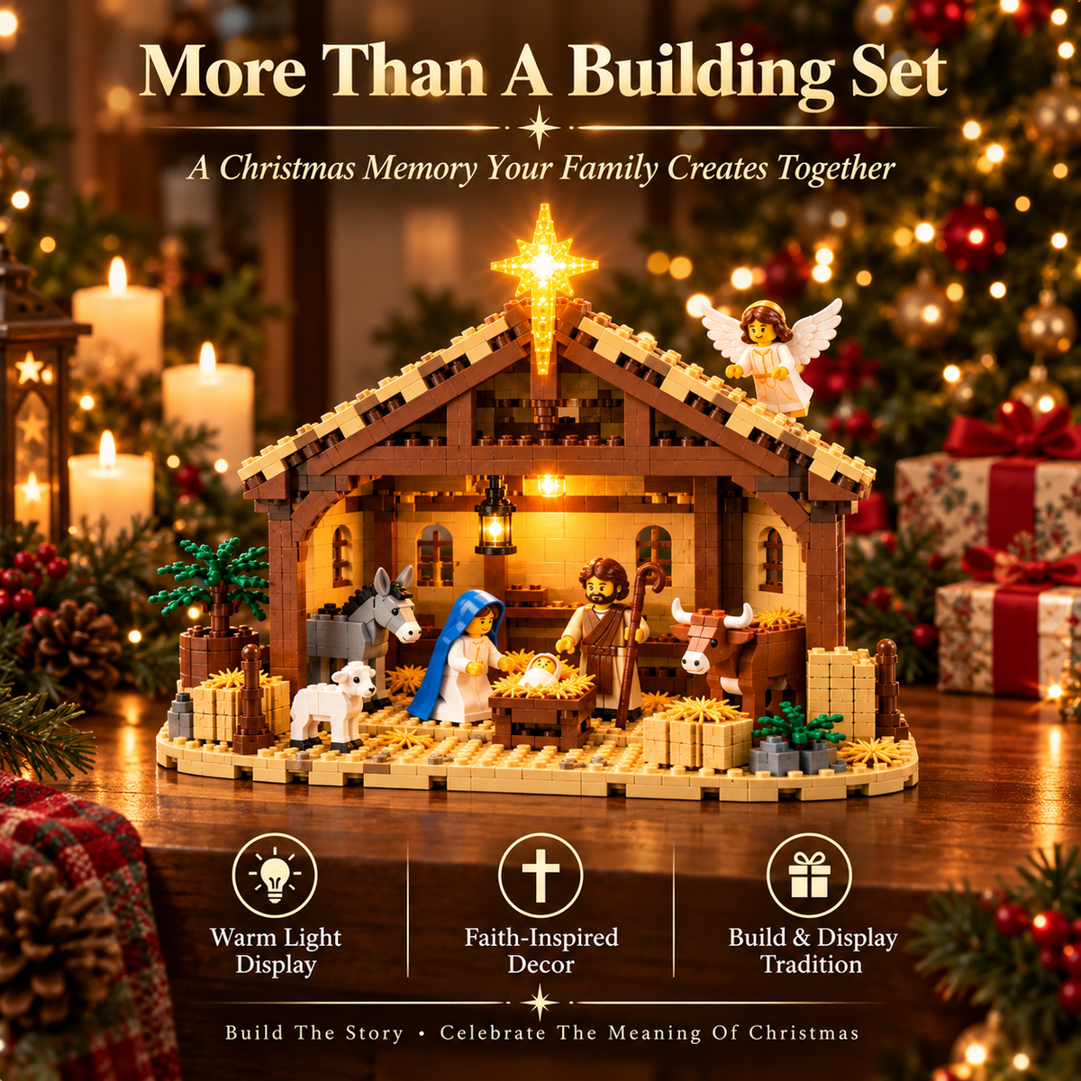 Belén de Bloques de Construcción – Nacimiento de Jesús con Estrella de Belén