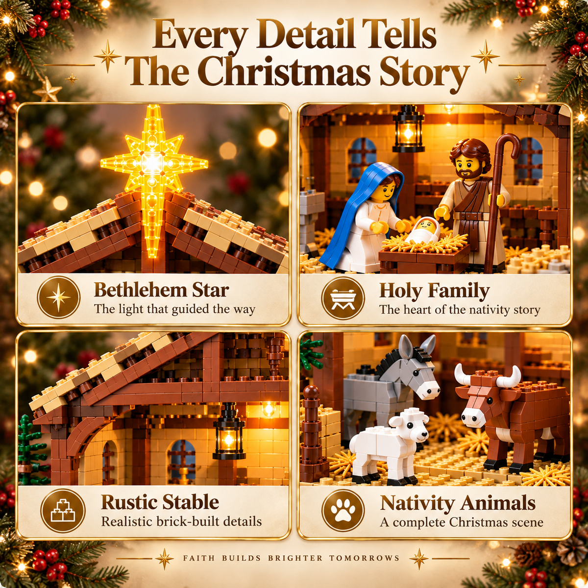 Belén de Bloques de Construcción – Nacimiento de Jesús con Estrella de Belén