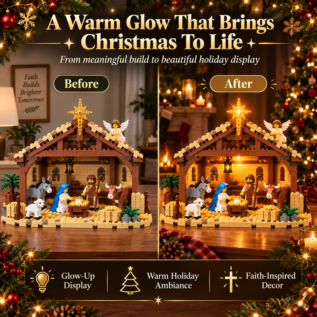 Belén de Bloques de Construcción – Nacimiento de Jesús con Estrella de Belén