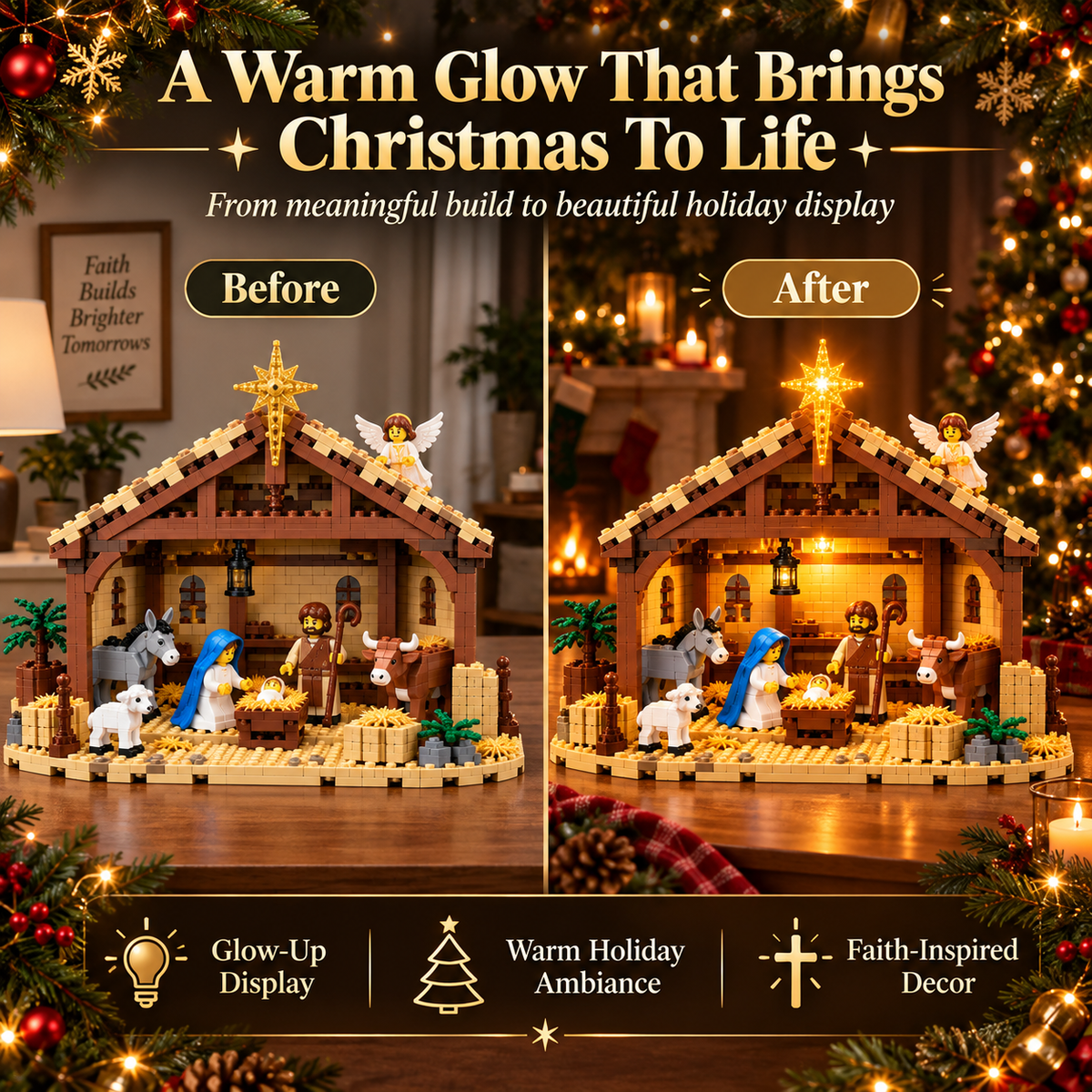 Belén de Bloques de Construcción – Nacimiento de Jesús con Estrella de Belén