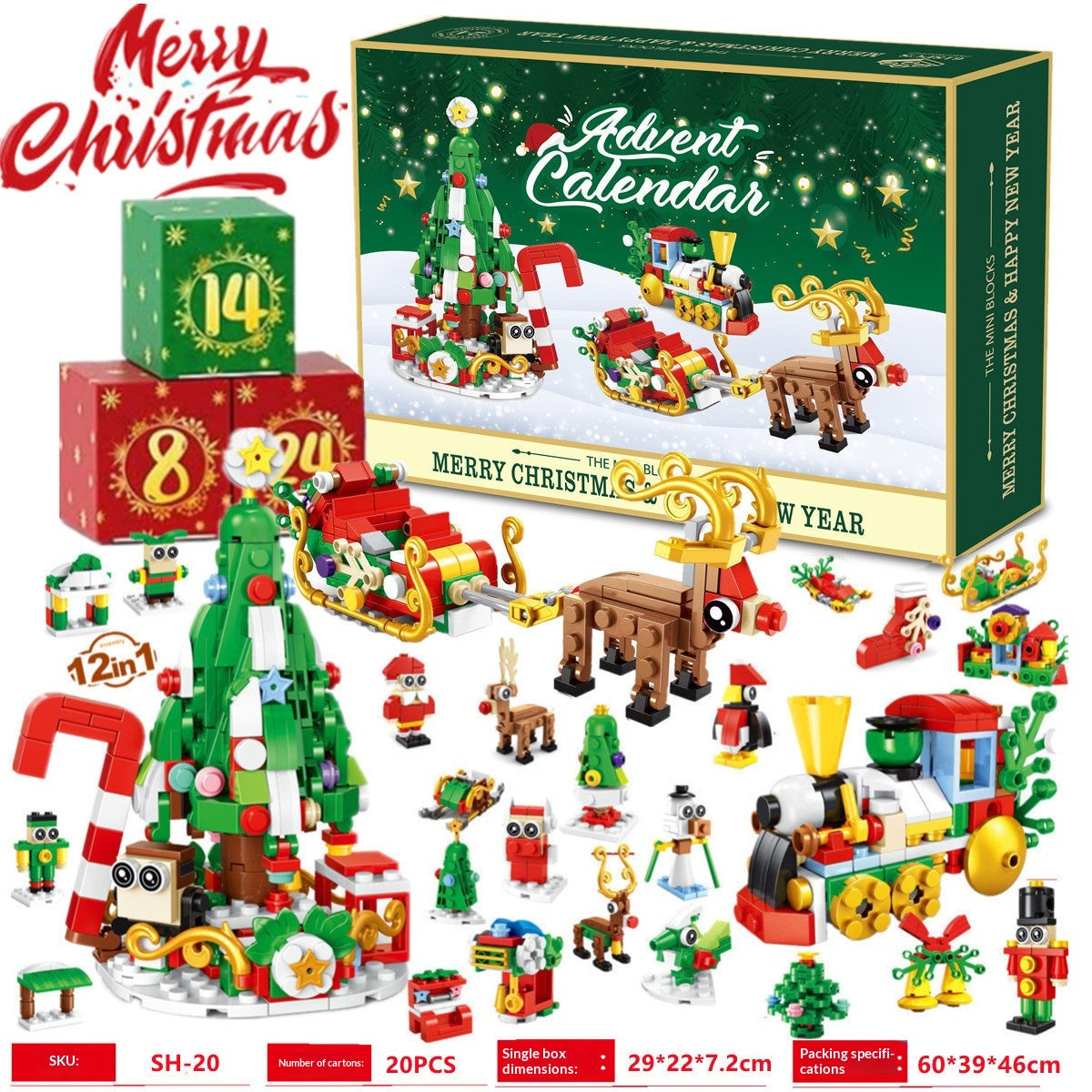 Calendario de Adviento Pueblo Navideño – Bloques de Construcción 24 Días