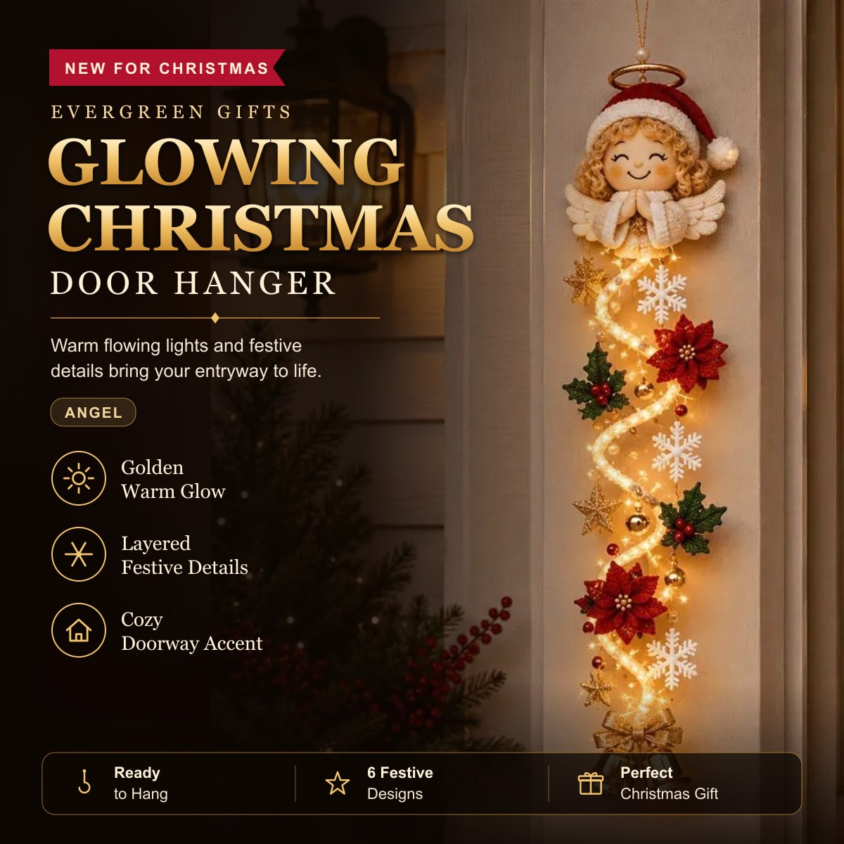 Glowing Christmas Door Hanger – Angel