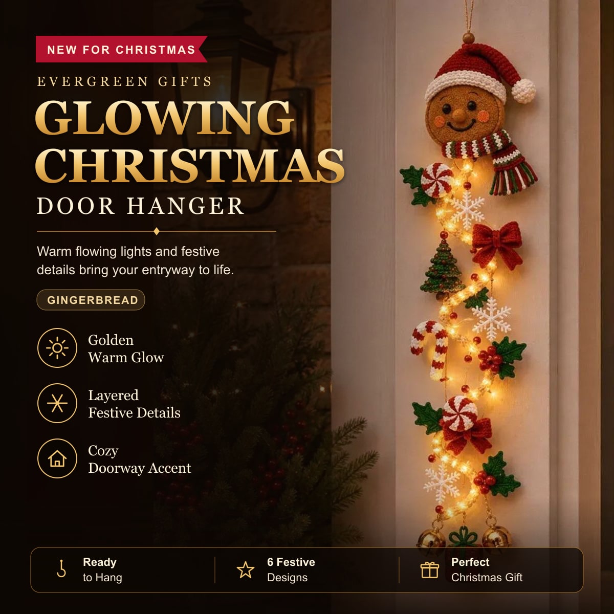 Glowing Christmas Door Hanger – Gingerbread
