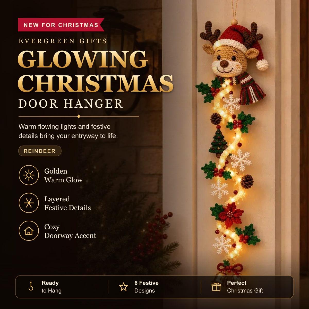 Glowing Christmas Door Hanger – Reindeer