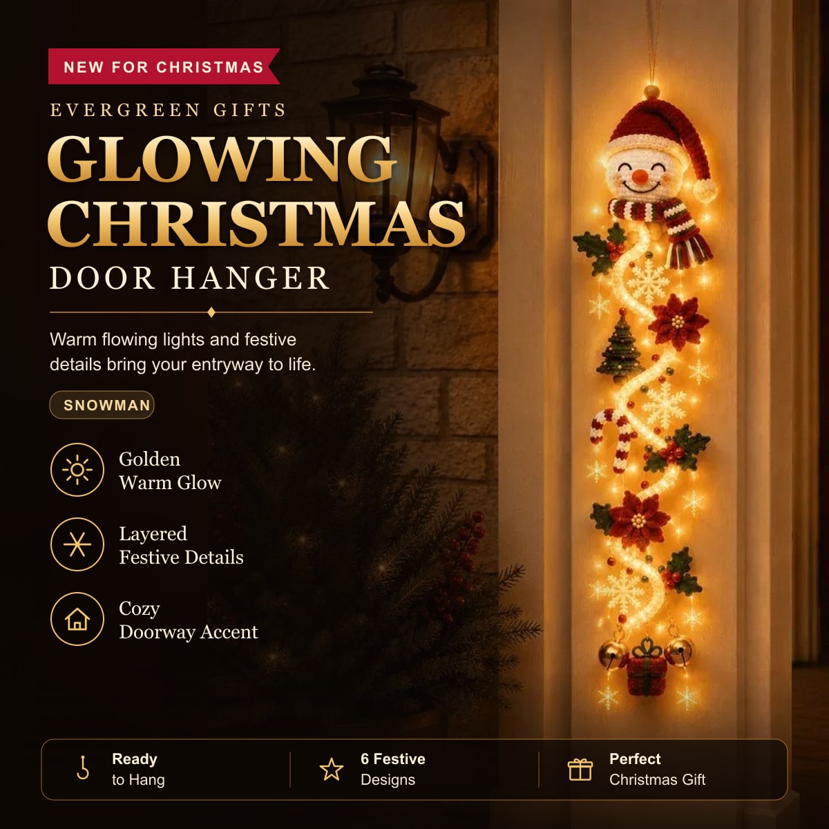 Glowing Christmas Door Hanger – Snowman